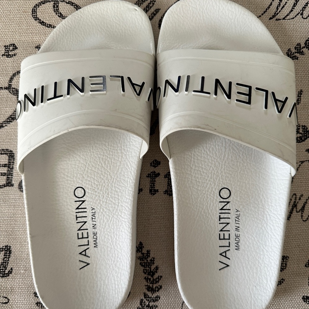 White Valentino Slides